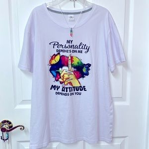 My personality depends on me my attitude depends on you Women White 2XL Shirt